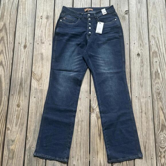 Judy Blue High Rise Button-Fly Straight Leg Jeans Dark Blue Women's Size 14W - Picture 1 of 10